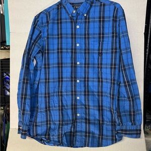 Chaps Men’s Blue and Black Plaid Button-Down Shirt